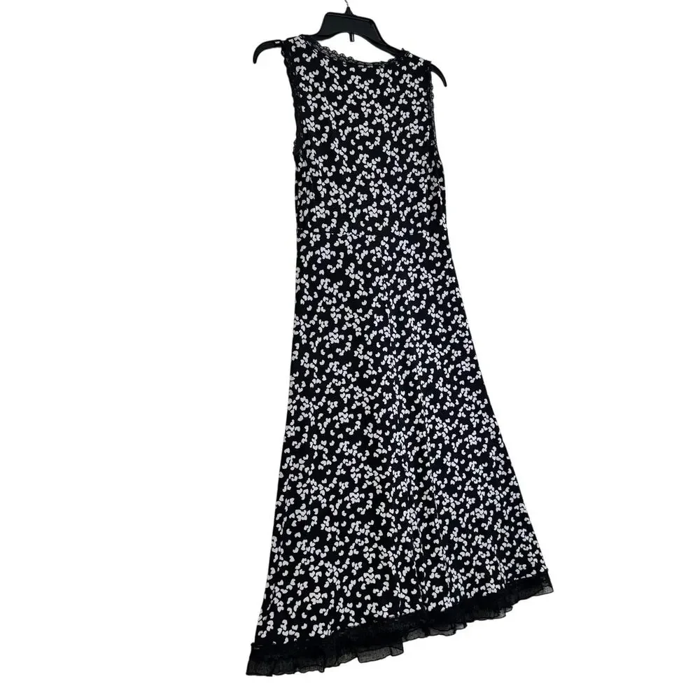 Michael Kors MK Black Lace Trim Sleeveless Dress White Heart Pattern Size Small